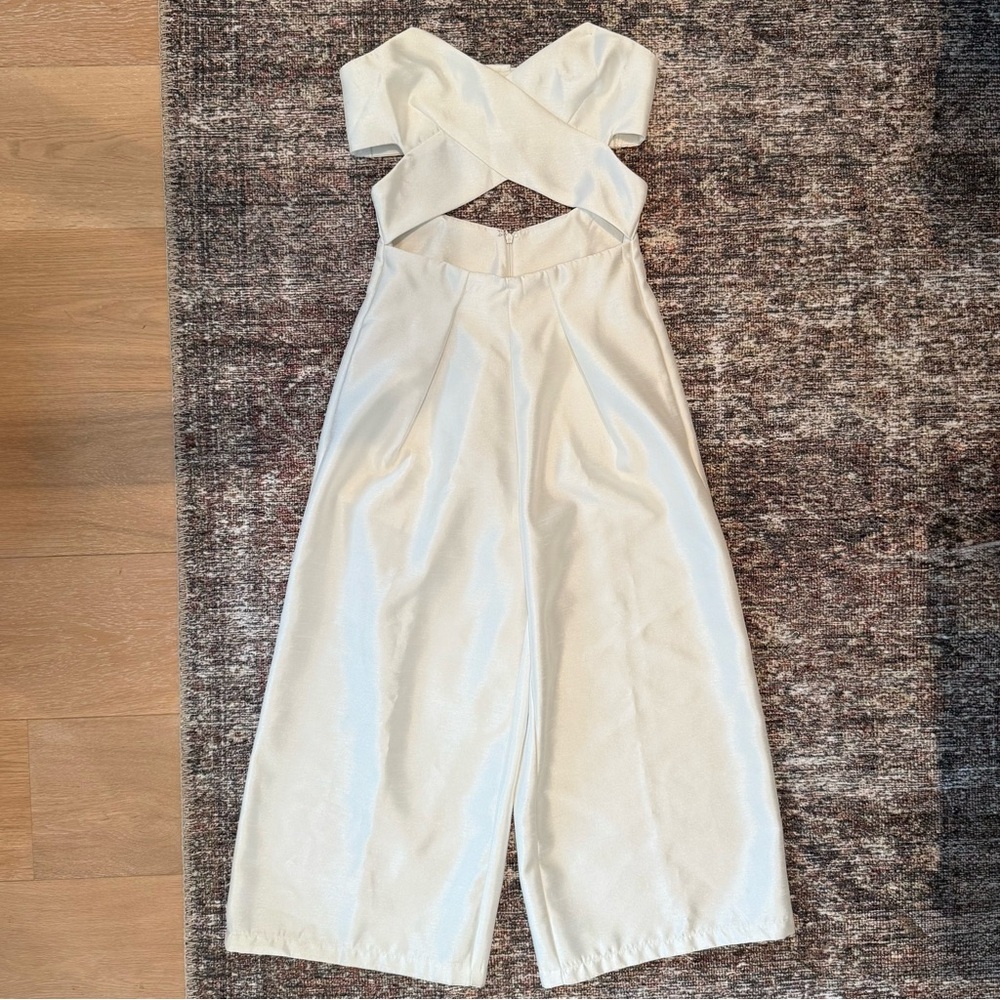 L'ATISTE By Amy White Strapless Cross-Back Jumpsuit Womens S